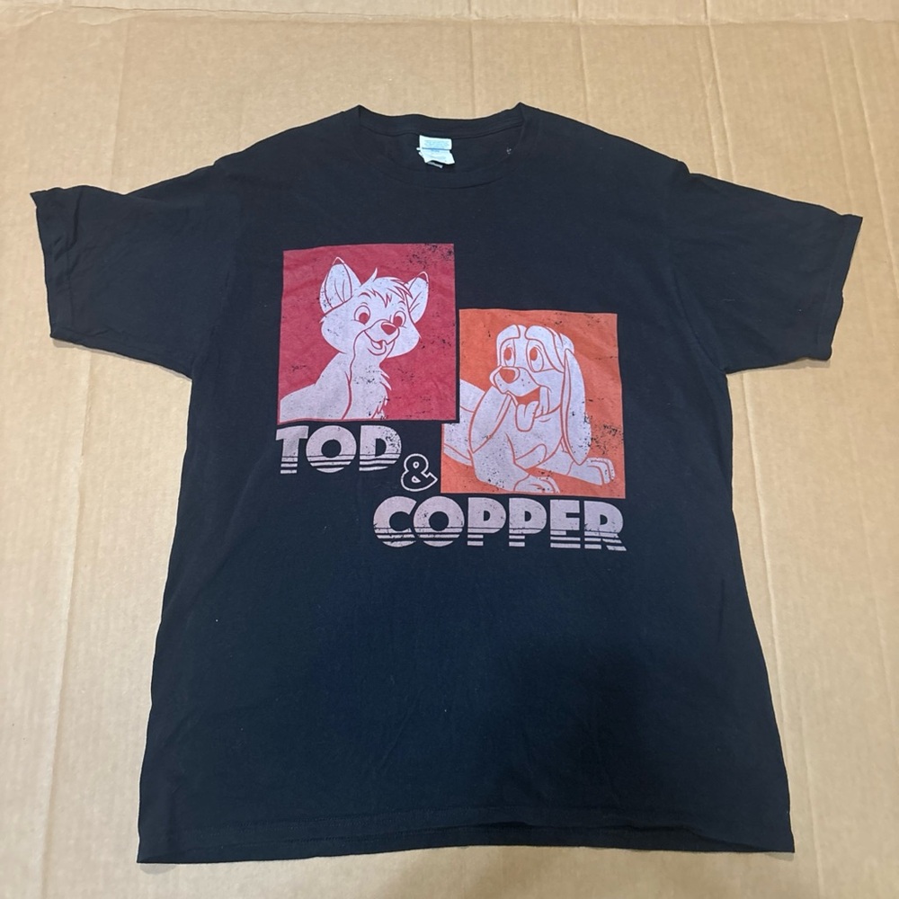 Disney The Fox and the Hound Graphic T-Shirt Tod & Copper Size Large Black
